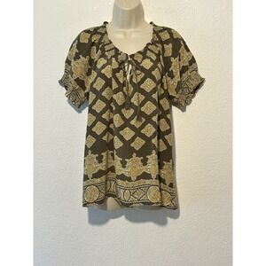 Joie Size Large Silk Blouse Top Brown Yellow Earth Tones Floral Boho Dainty